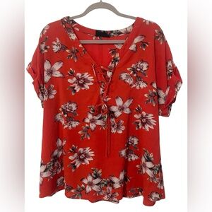 Red Flower and Feather Blouse Size 2X